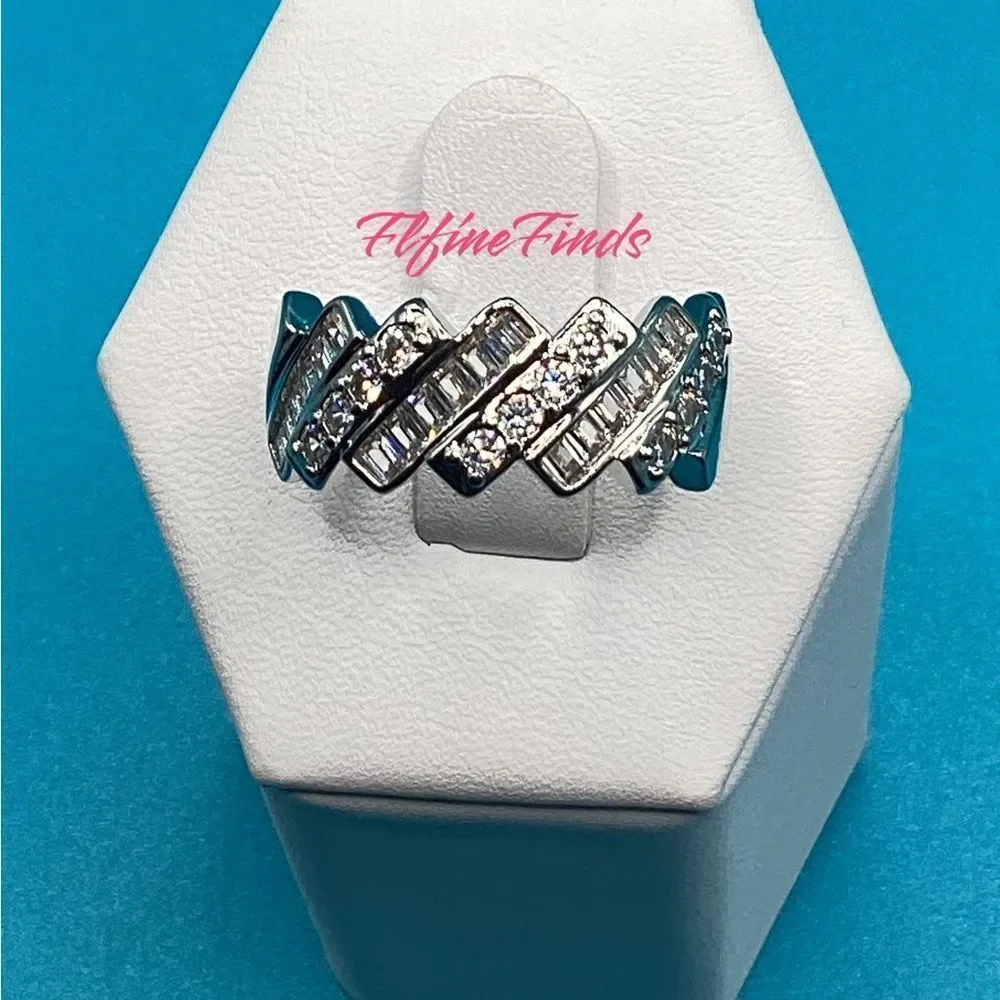 💖💎Stunning Sterling Silver Baguette and Round Diamond Eternity Band Ring💖💎 - Picture 9 of 14